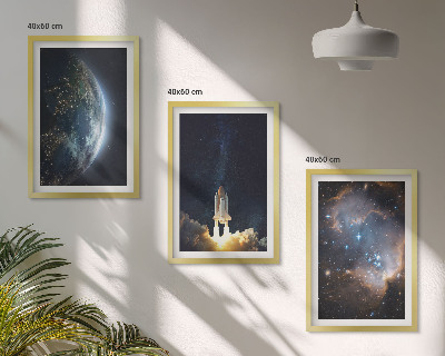 Set di 3 quadri Spazio Terra razzo galassia