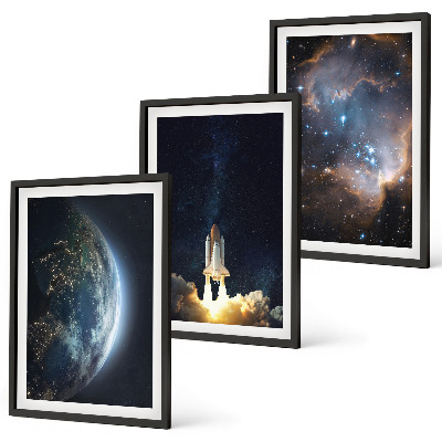 Set di 3 quadri Spazio Terra razzo galassia