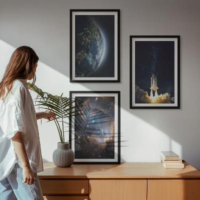 Set di 3 quadri Spazio Terra razzo galassia