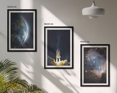 Set di 3 quadri Spazio Terra razzo galassia