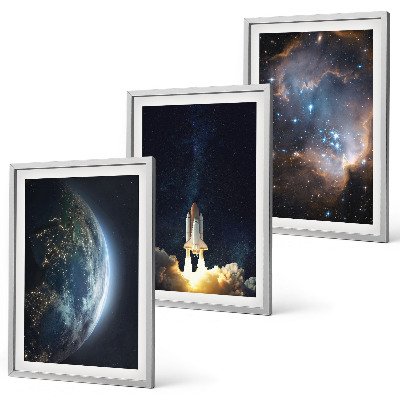 Set di 3 quadri Spazio Terra razzo galassia