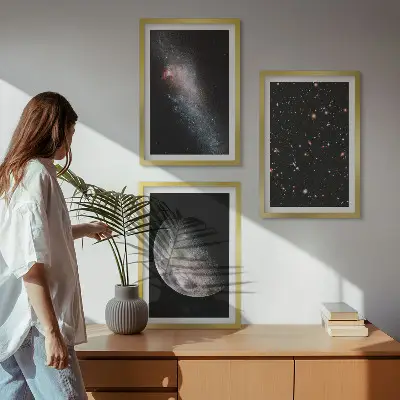 Set di quadri incorniciati con stampa di galassie, stelle e luna