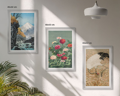Composizione di quadri Montagne paesaggio fiume fiori gru