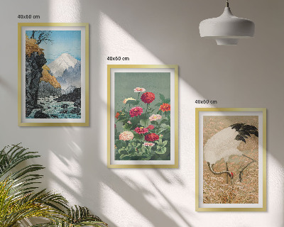 Composizione di quadri Montagne paesaggio fiume fiori gru