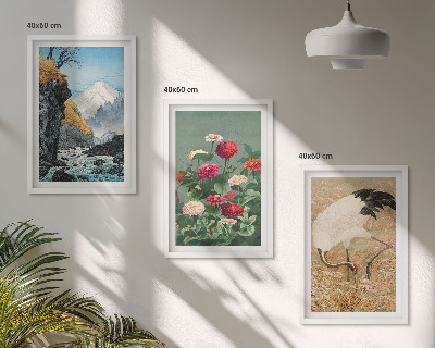 Composizione di quadri Montagne paesaggio fiume fiori gru
