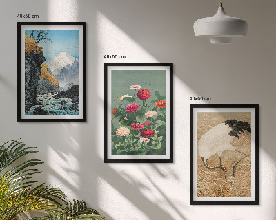 Composizione di quadri Montagne paesaggio fiume fiori gru