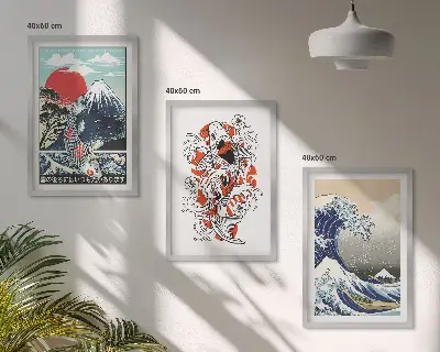 Set di 3 quadri con stampa della Grande onda di Kanagawa in stile giapponese