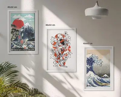 Set di 3 quadri con stampa della Grande onda di Kanagawa in stile giapponese