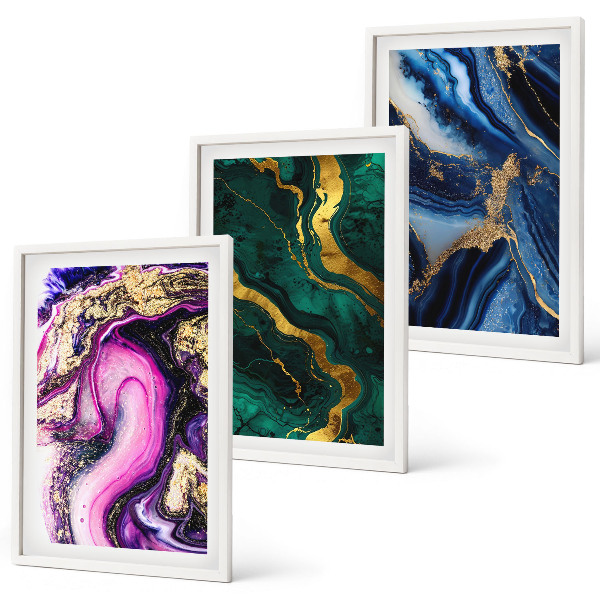 Set di quadri incorniciati Motivi astratti color verde rosa