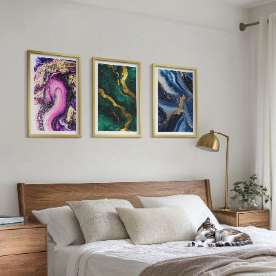Set di quadri incorniciati Motivi astratti color verde rosa