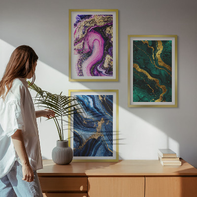 Set di quadri incorniciati Motivi astratti color verde rosa