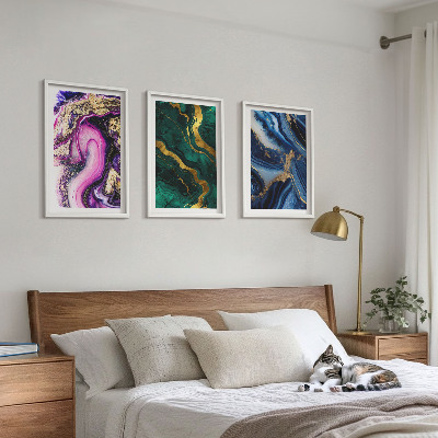 Set di quadri incorniciati Motivi astratti color verde rosa
