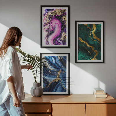 Set di quadri incorniciati Motivi astratti color verde rosa