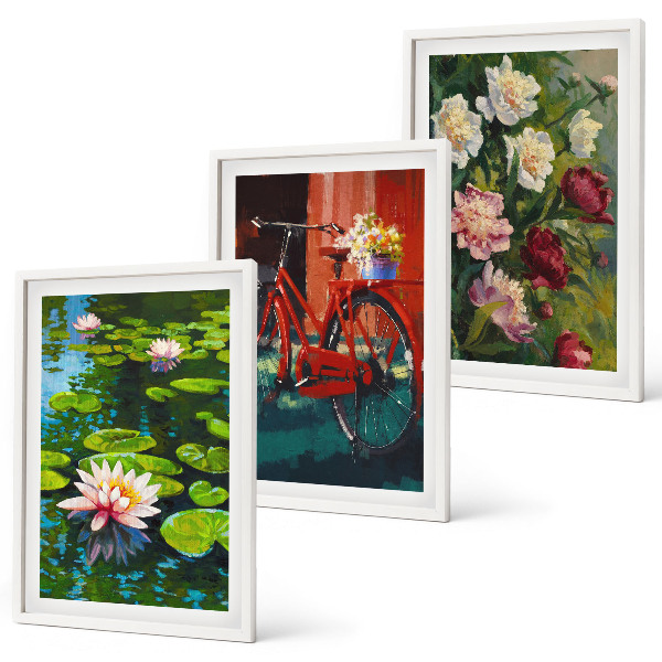 Set di 3 quadri Gigli in giardino, fiori colorati