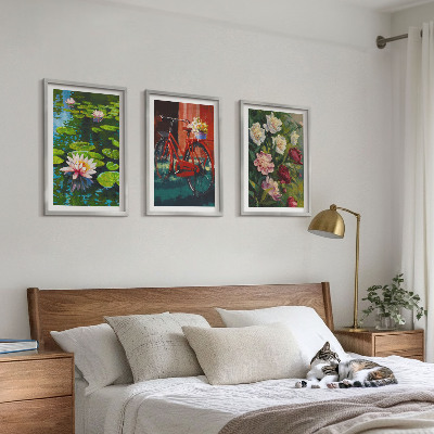 Set di 3 quadri Gigli in giardino, fiori colorati
