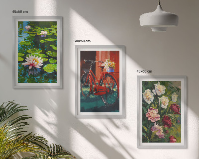 Set di 3 quadri Gigli in giardino, fiori colorati