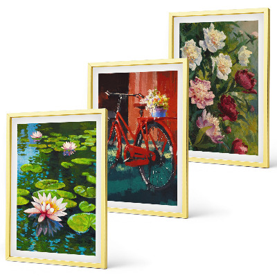 Set di 3 quadri Gigli in giardino, fiori colorati