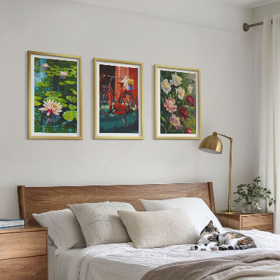 Set di 3 quadri Gigli in giardino, fiori colorati