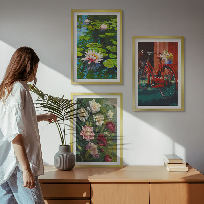 Set di 3 quadri Gigli in giardino, fiori colorati