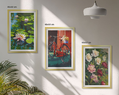 Set di 3 quadri Gigli in giardino, fiori colorati