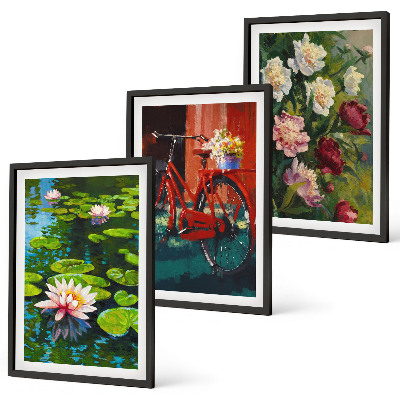 Set di 3 quadri Gigli in giardino, fiori colorati