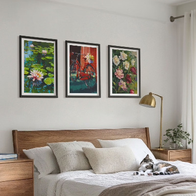 Set di 3 quadri Gigli in giardino, fiori colorati