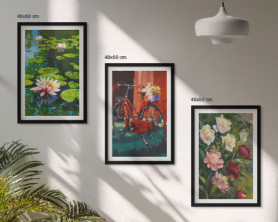Set di 3 quadri Gigli in giardino, fiori colorati