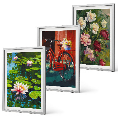Set di 3 quadri Gigli in giardino, fiori colorati