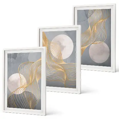 Set di quadri incorniciati con motivi astratti di onde e cerchi