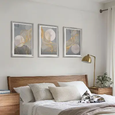 Set di quadri incorniciati con motivi astratti di onde e cerchi