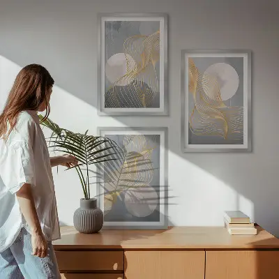 Set di quadri incorniciati con motivi astratti di onde e cerchi