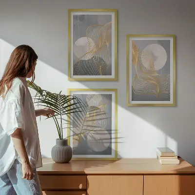 Set di quadri incorniciati con motivi astratti di onde e cerchi