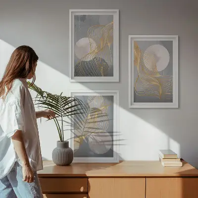 Set di quadri incorniciati con motivi astratti di onde e cerchi