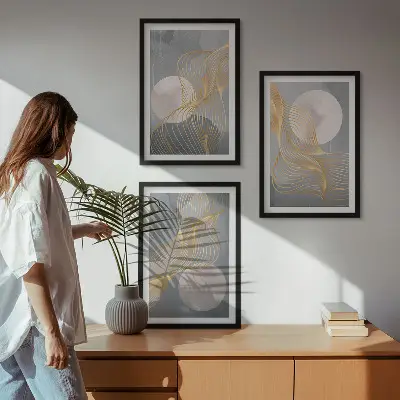 Set di quadri incorniciati con motivi astratti di onde e cerchi
