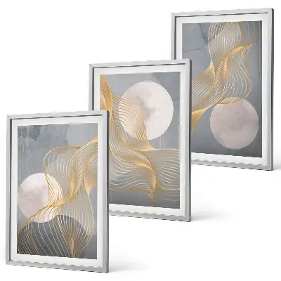 Set di quadri incorniciati con motivi astratti di onde e cerchi