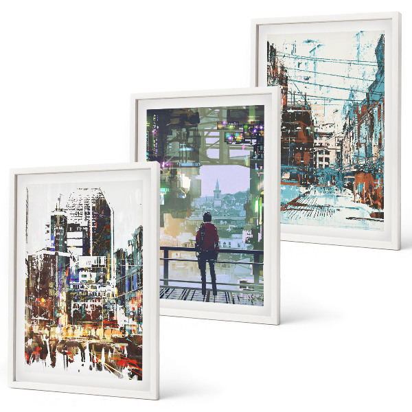 Composizione di quadri Città moderne, personaggi colorati