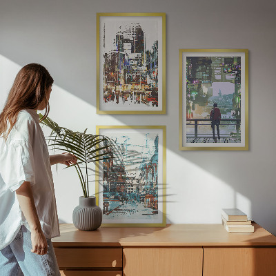 Composizione di quadri Città moderne, personaggi colorati