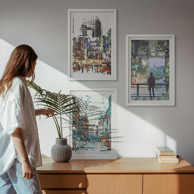 Composizione di quadri Città moderne, personaggi colorati