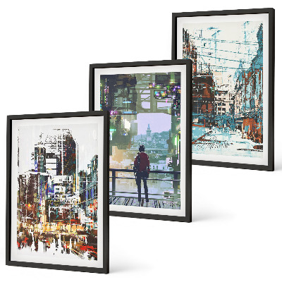 Composizione di quadri Città moderne, personaggi colorati