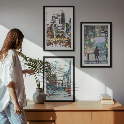 Composizione di quadri Città moderne, personaggi colorati