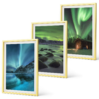 Set di 3 quadri Paesaggi invernali, aurora boreale, montagne