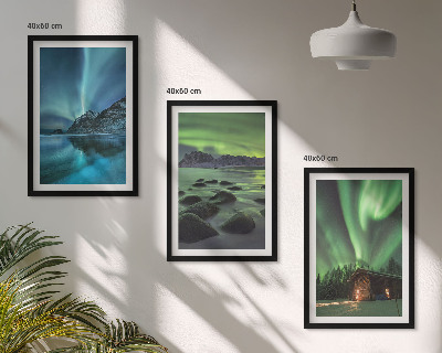 Set di 3 quadri Paesaggi invernali, aurora boreale, montagne