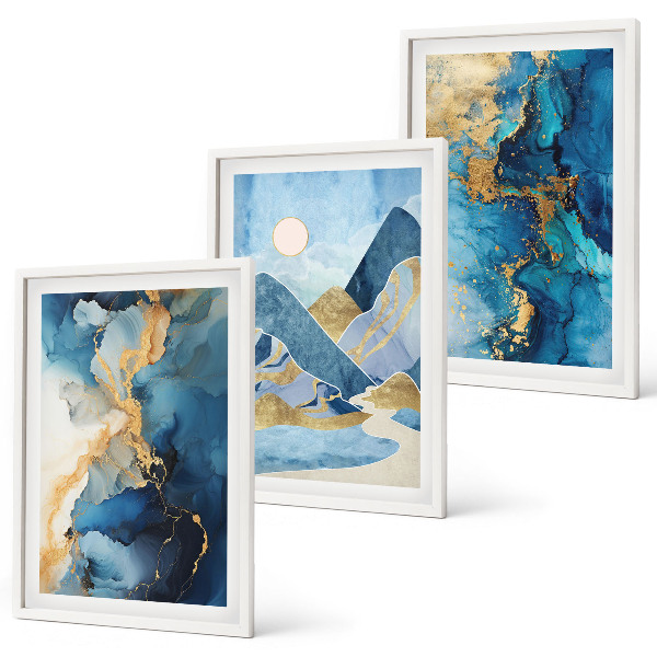 Set di quadri incorniciati Motivi astratti delle Montagne Blu