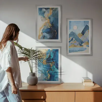 Set di quadri incorniciati con motivi astratti delle Montagne Blu