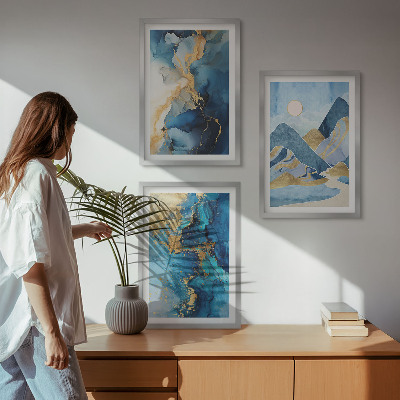 Set di quadri incorniciati Motivi astratti delle Montagne Blu