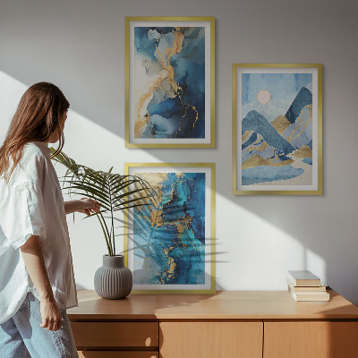 Set di quadri incorniciati Motivi astratti delle Montagne Blu