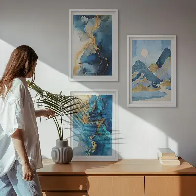 Set di quadri incorniciati con motivi astratti delle Montagne Blu