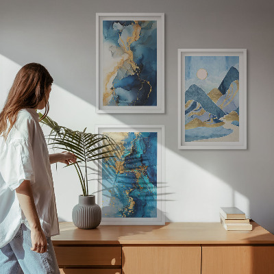 Set di quadri incorniciati Motivi astratti delle Montagne Blu