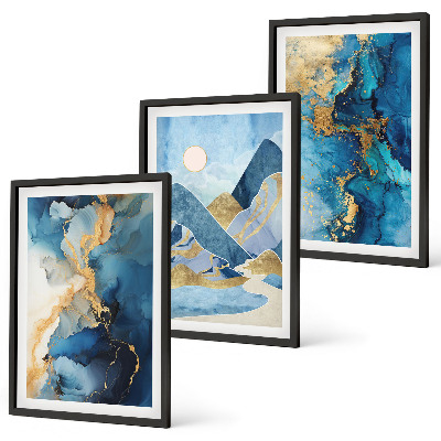 Set di quadri incorniciati Motivi astratti delle Montagne Blu