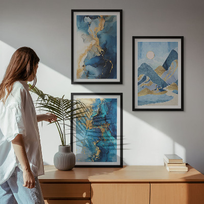 Set di quadri incorniciati Motivi astratti delle Montagne Blu